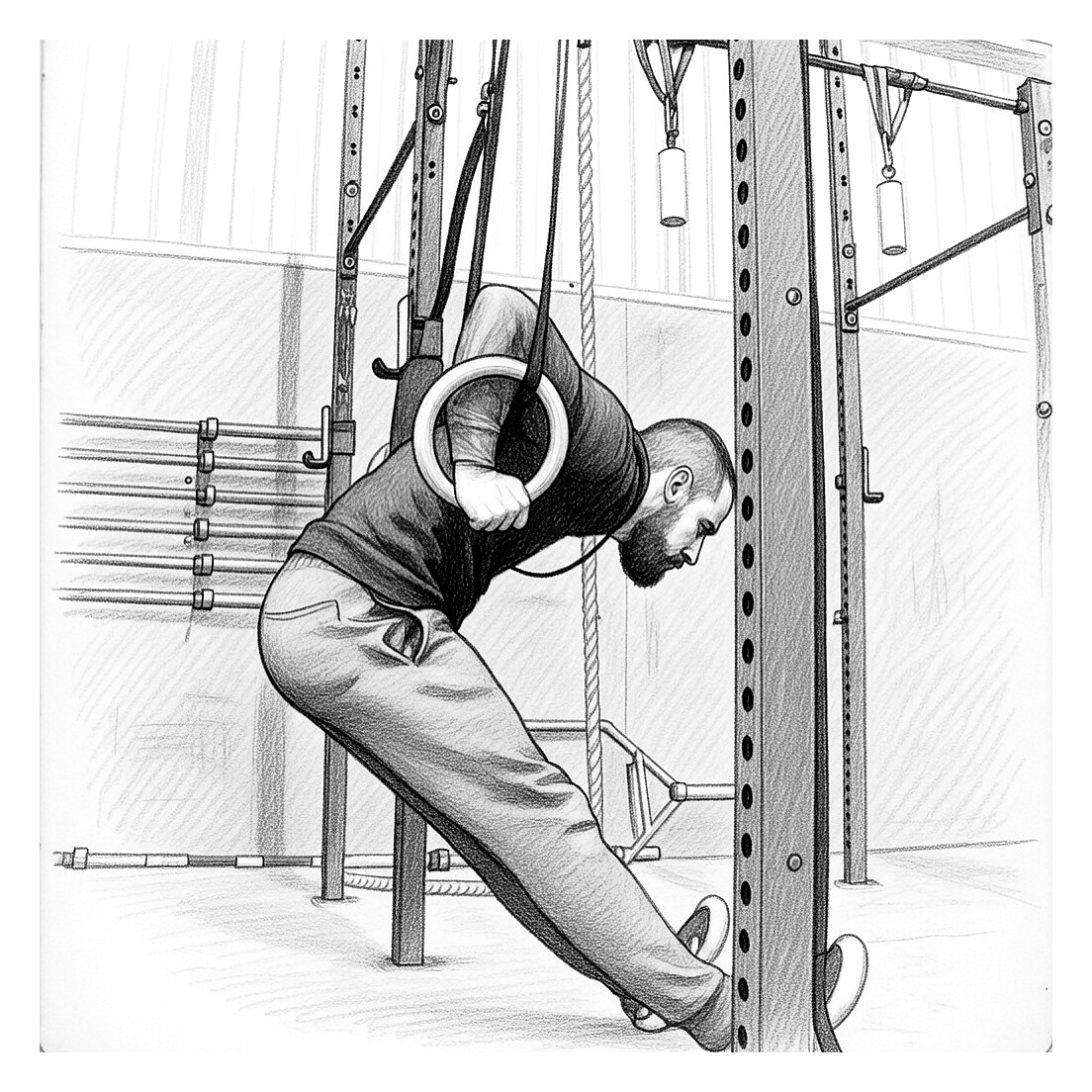 Ring row / transition pull